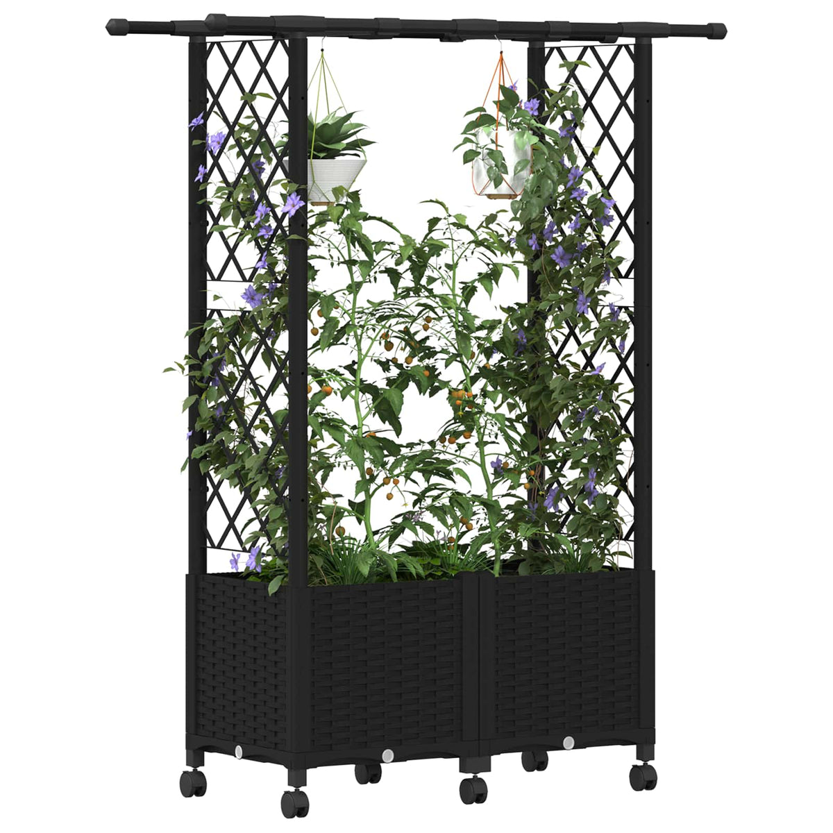 Cama Elevada Con Trellis Y Techo Negro 124,5 X 40 X 142 Cm Pp_2