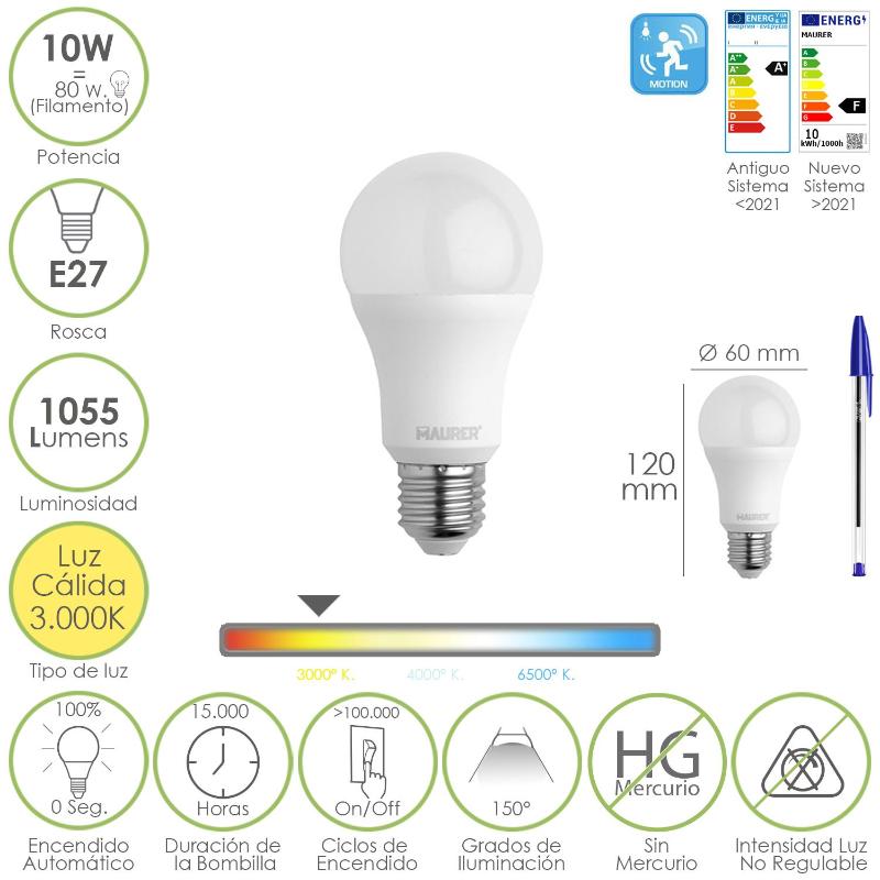 Bombilla Led Esfera Con Sensor Movimiento Rosca E27. 10 Watt. Equivale A 80 Watt. 1055 Lumenes. Luz Calida 3000º K._0