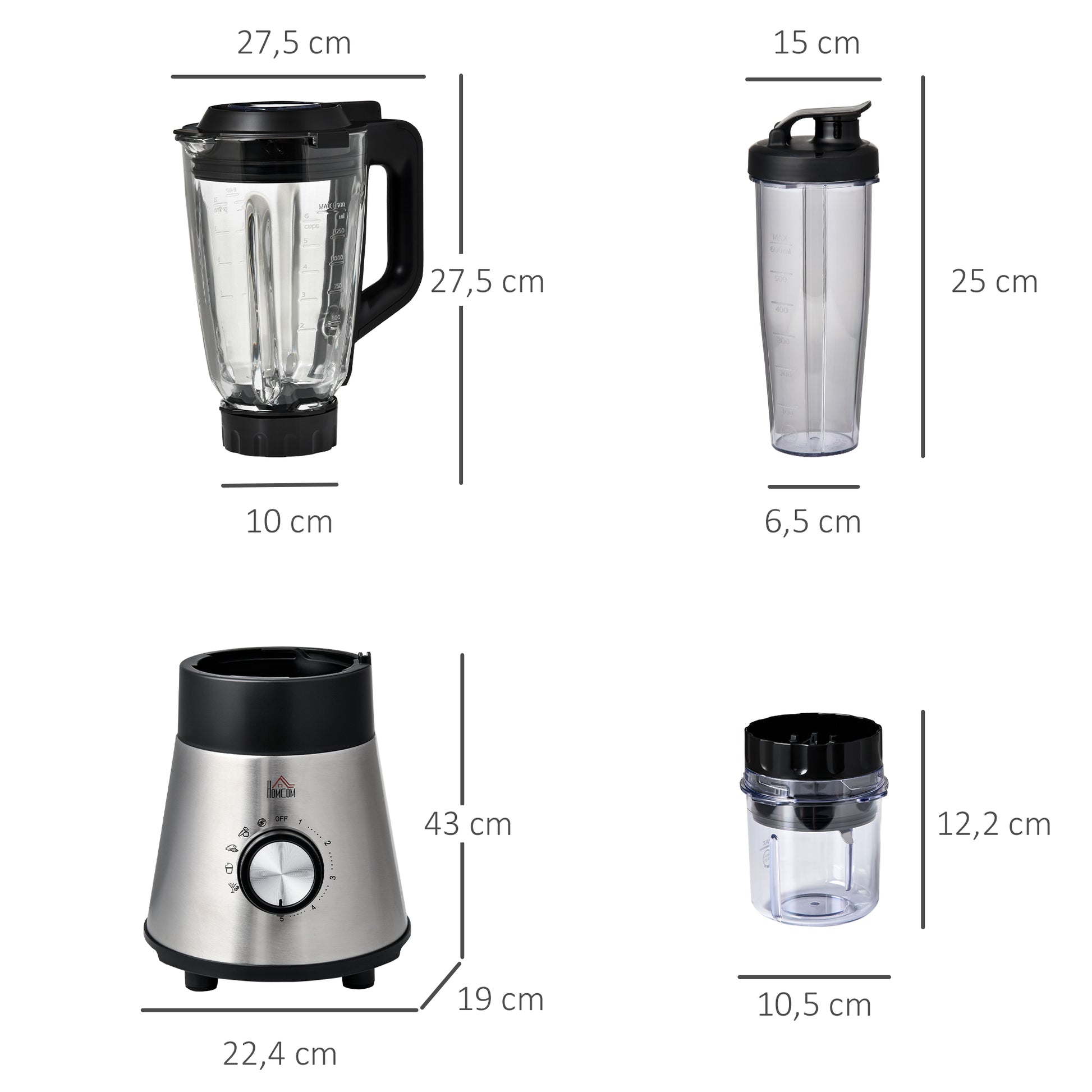 Homcom Batidora Vaso 1000w Jarra De 1.5l 4 Programas Y 5 Velocidades Ajustables_2