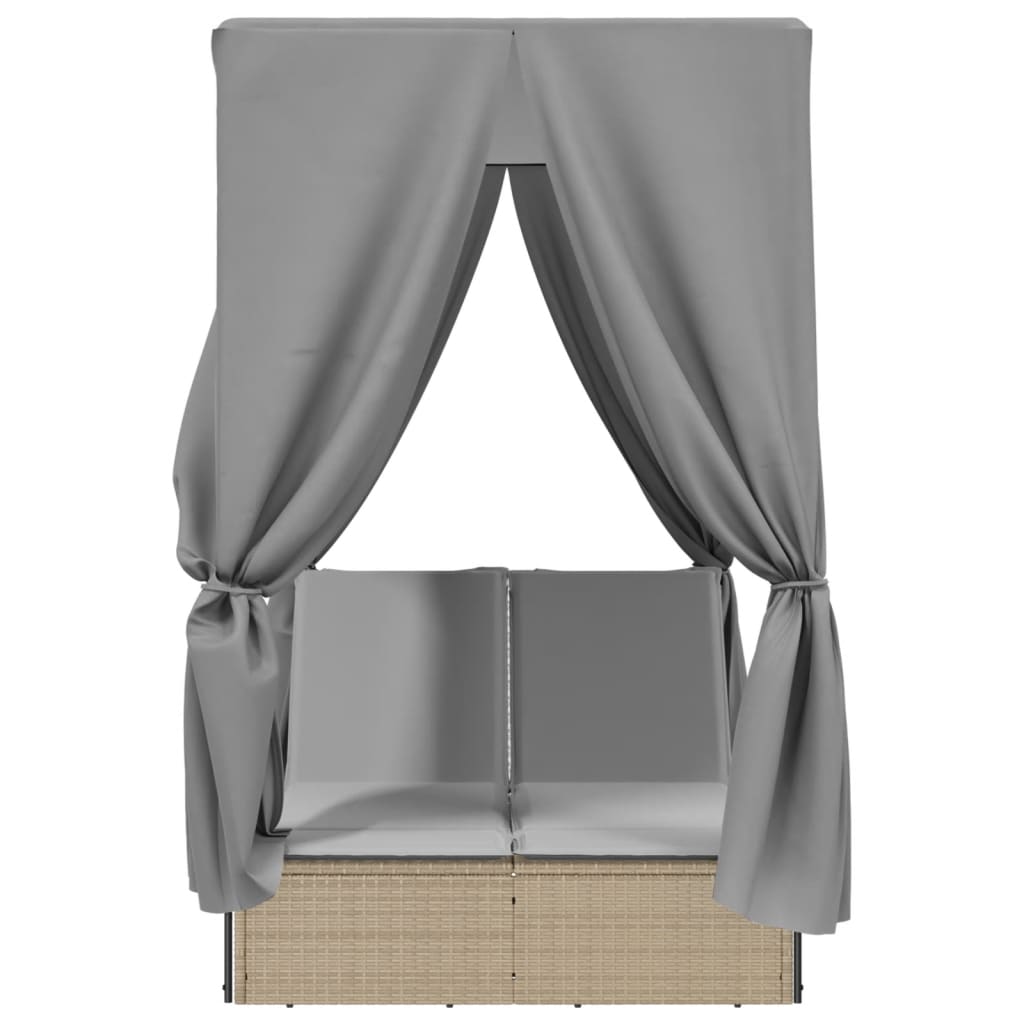 Tumbona Doble Con Techo Y Cortinas Ratán Sintético Beige / Vetonek_3