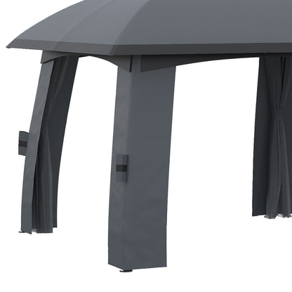 Outsunny Cenador Jardín 3x6 M Con Doble Techo Y 6 Cortinas Mosquiteras Gris_4