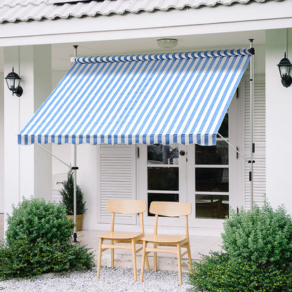 Outsunny Toldo En La Pared Regulable En Altura 197x250x200/300cm Azul Y Blanco_1