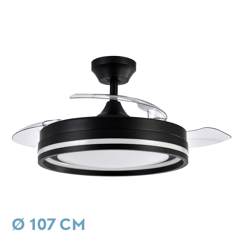 Ventilador Dc Cerrato Negro 72w 3aspas Desplegables 107d 7200lm 6vel 3000k,4500k,6000k, Remoto+temporizador+memoria_0