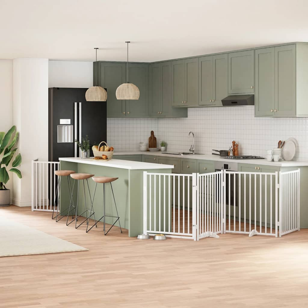 Vidaxl Puerta De Perros Plegable 12 Paneles Madera Álamo Blanca 960 Cm_1