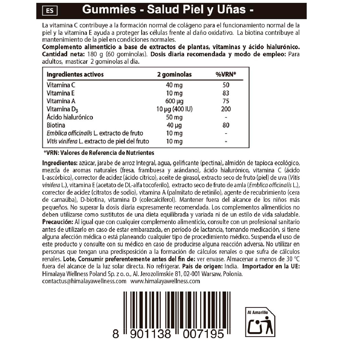 Gummies Salud piel & uñas Himalaya 60 cápsulas