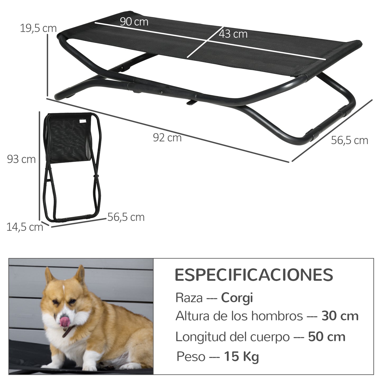 Pawhut Cama Elevada Para Perros Plegable Con Malla Transpirable 92x56,5x19,5cm_2