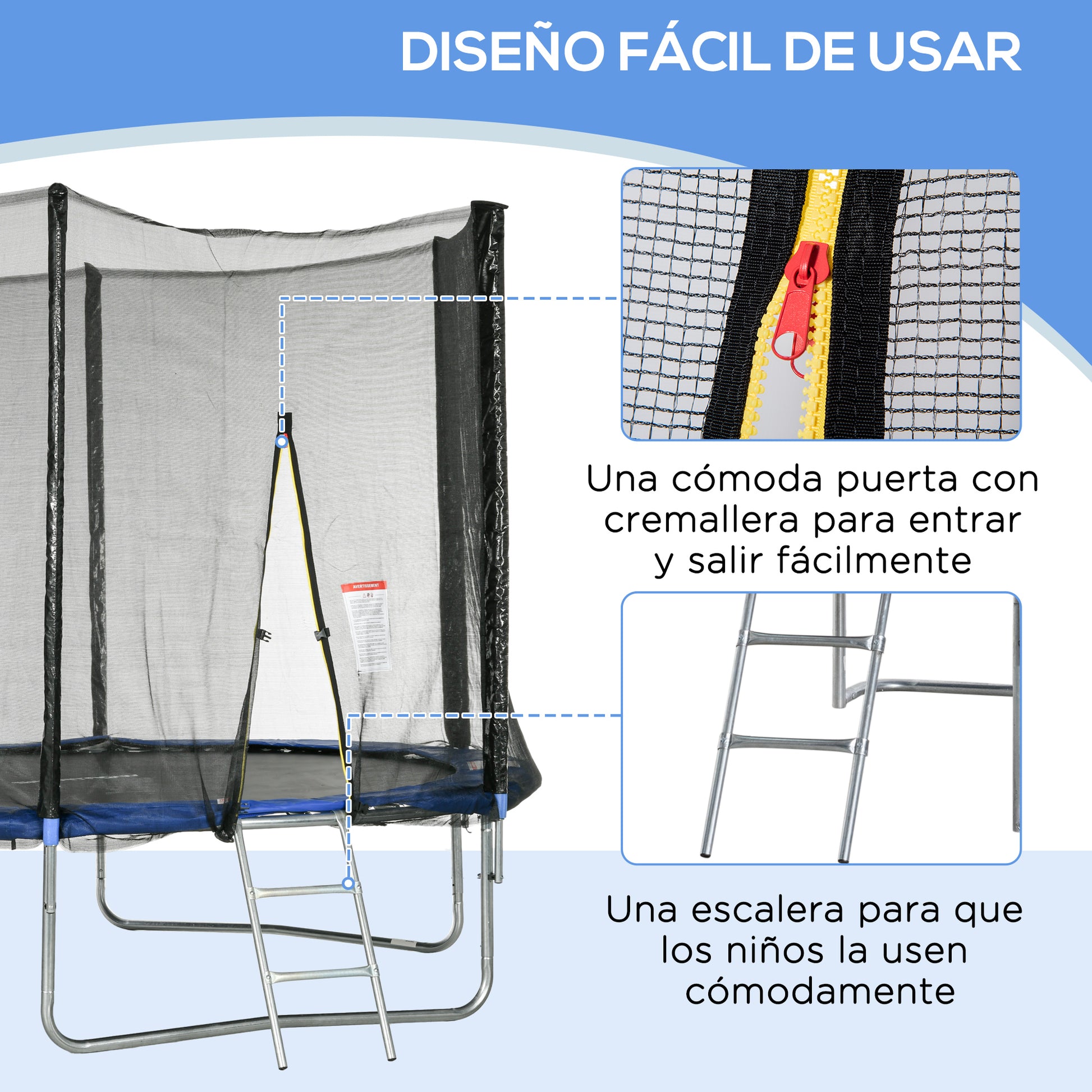 Sportnow Cama Elástica De Exterior Ø305x250 Cm Con Red De Seguridad Azul_5