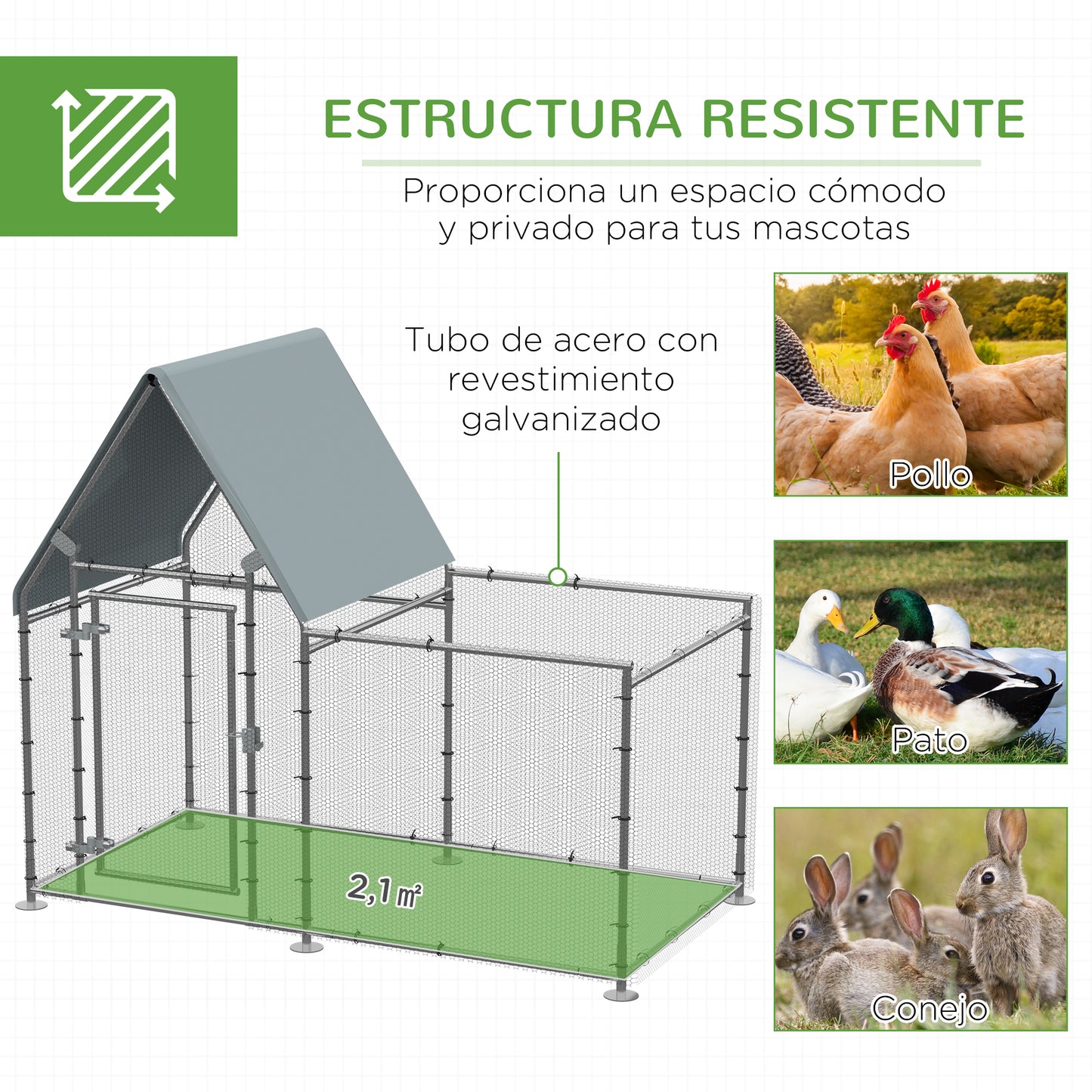 Pawhut Gallinero Exterior Grande 2x1,05x1,72m Acero Galvanizado Con Cerradura_5