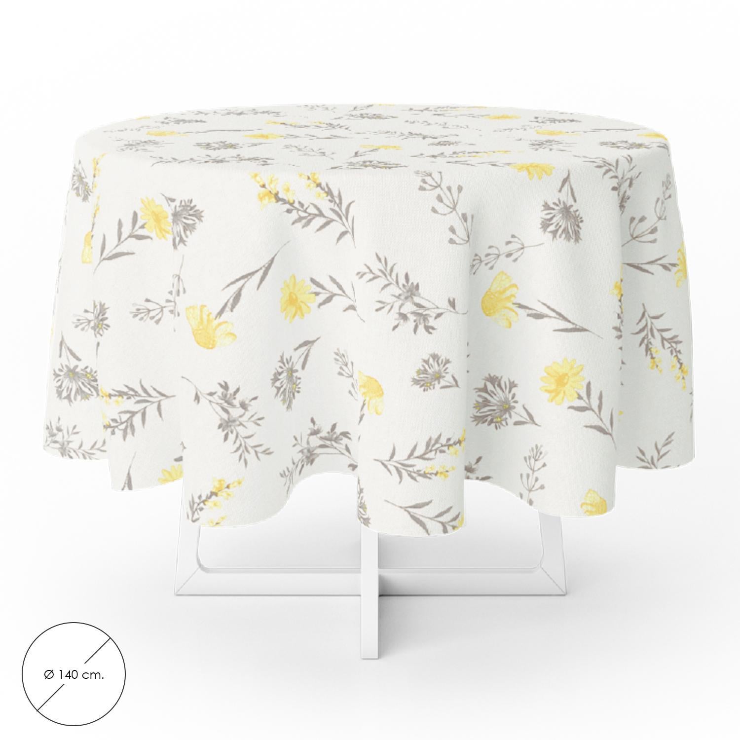 Mantel Hule Redondo Flores Amarillas Impermeable Antimanchas Pvc Ø140 Cm. Uso Interior Y Exterior_0