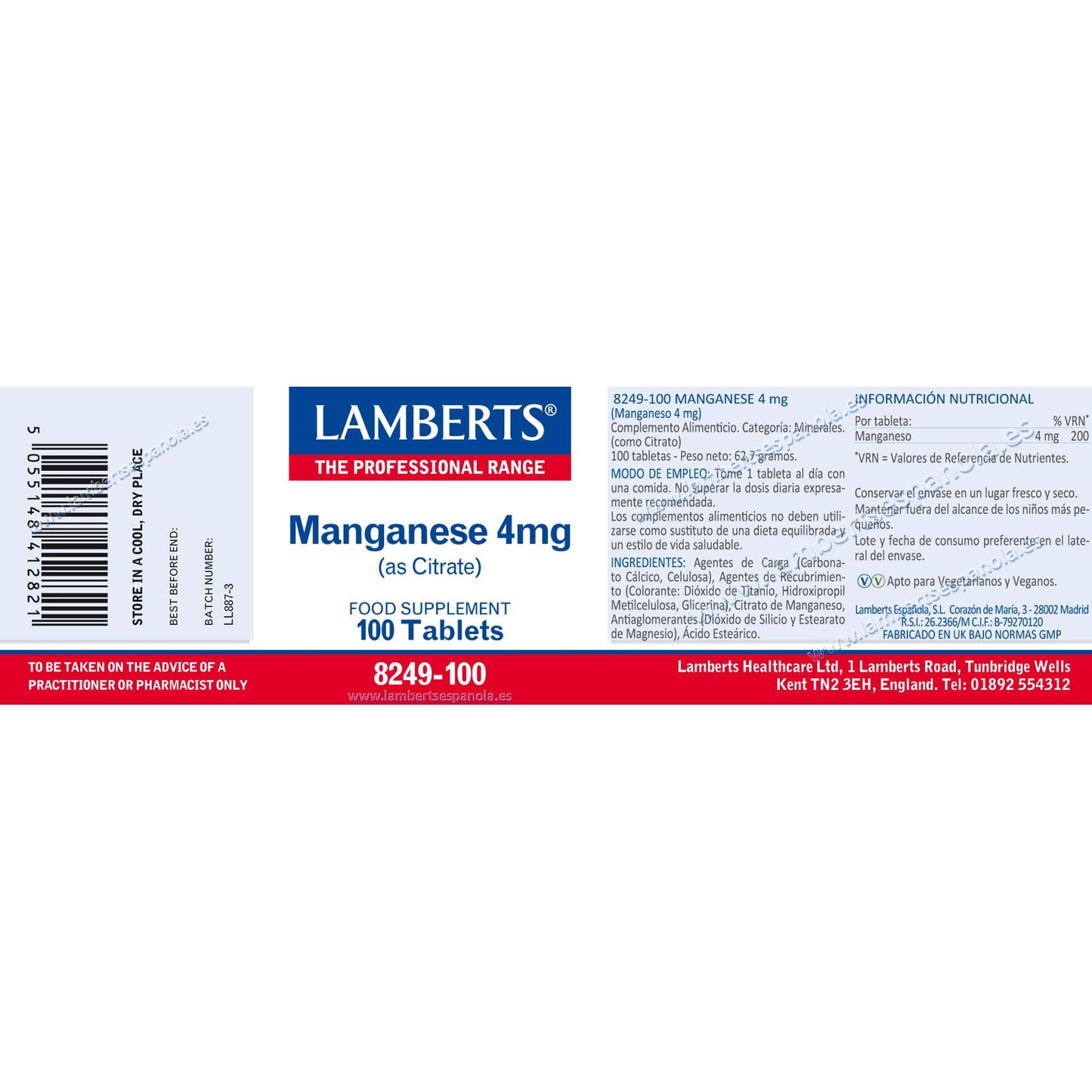 Lamberts Manganês 100 comprimidos