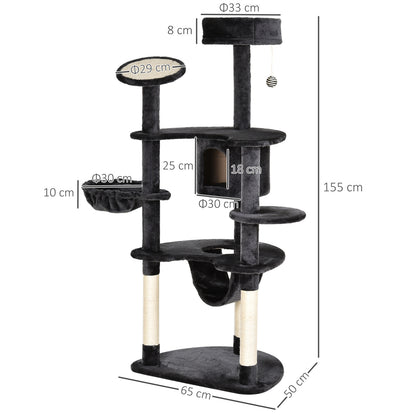 Pawhut Árbol Rascador Para Gatos Grande 65x50x155cm Centro De Actividades Postes_2