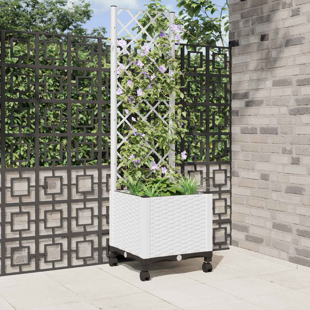 Jardinera Con Enrejado Y Ruedas Blanco 40 X 40 X 146 Cm Pp_1