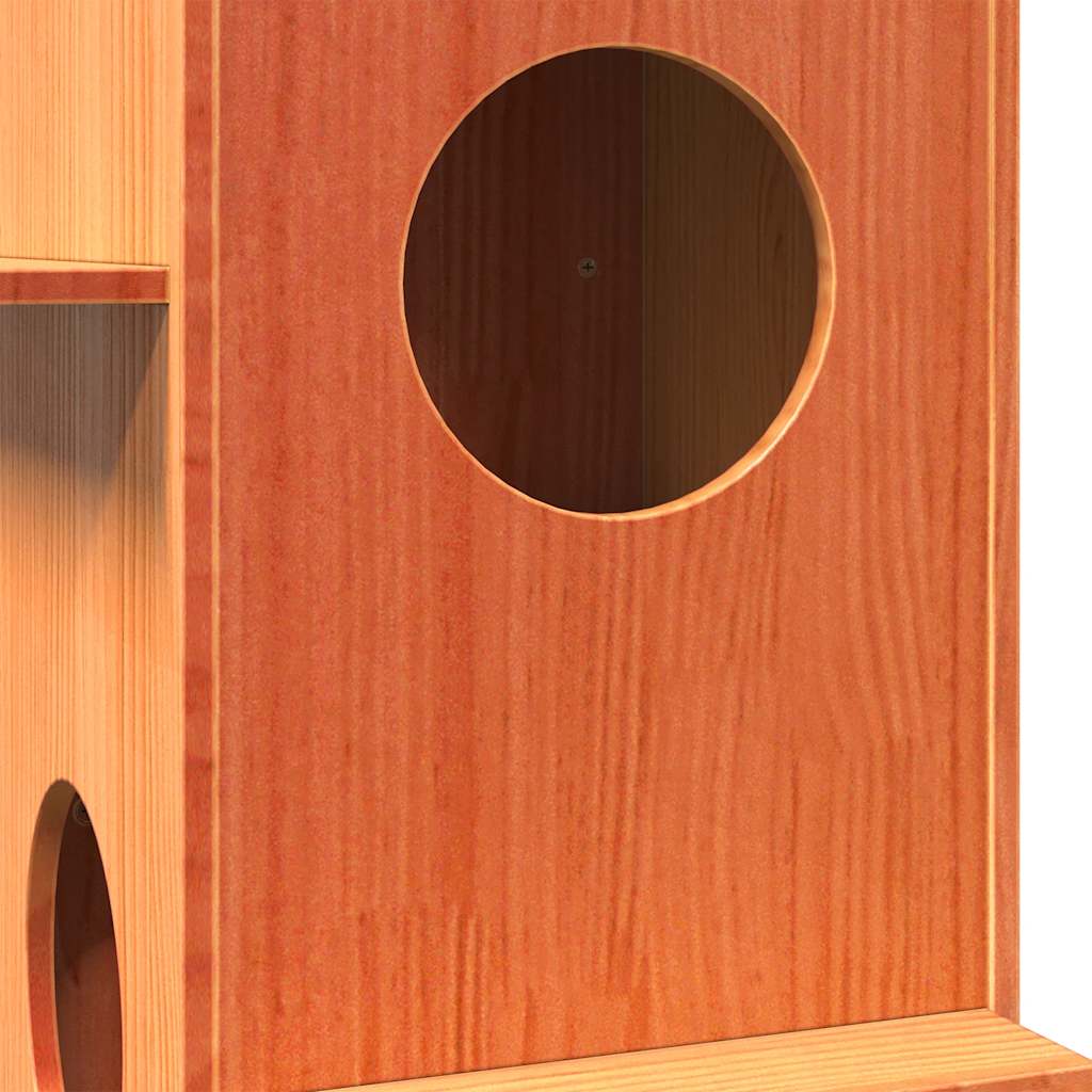Casa Para Gatos Cera Marrón 43x43x90 Cm Madera Maciza Pino_5