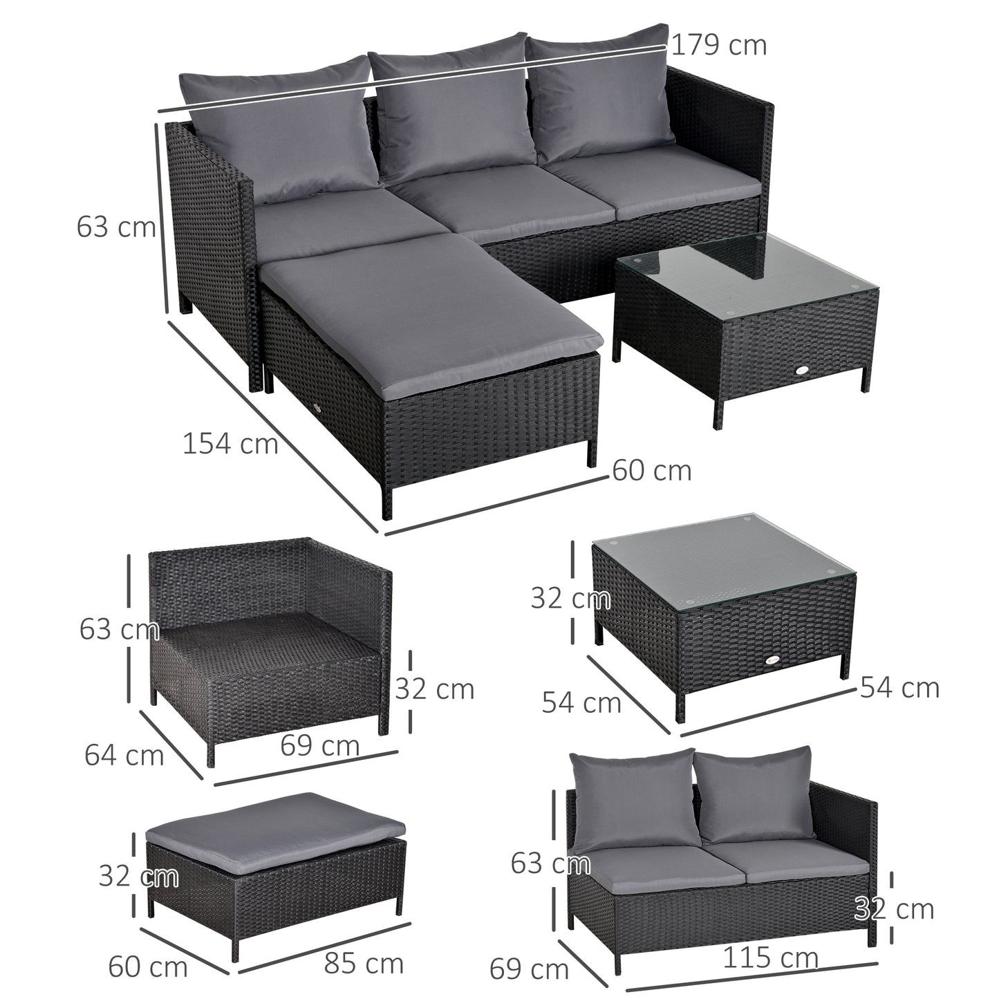 Outsunny Conjunto De Muebles De Jardín De Ratán Con Cojines Acolchados Metal_2