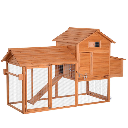 Pawhut Gallinero Exterior Madera Corredor Techo Abatible Y 2 Ruedas Rampa_0