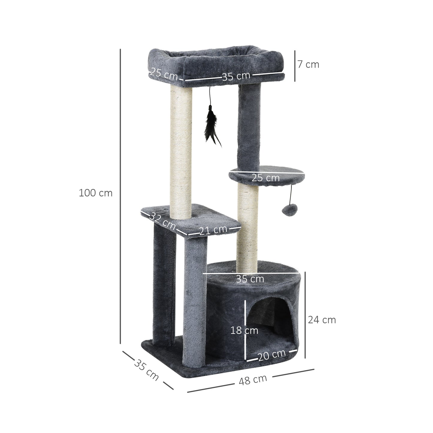 Pawhut Árbol Para Gatos 100 Cm Con Postes Para Rascar Cama 48x35x100 Cm Gris_2