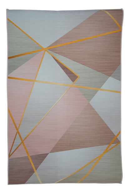 Alfombra Salón, Alfombra Dormitorio Pelo Suave Motivos Geométricos Rosa Oro 80x120cm- Decoración- Mobiliario Hogar_0