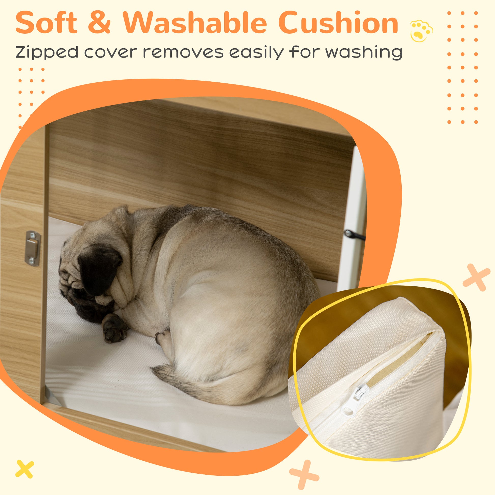 Pawhut Jaula Para Perros Con Cojín Lavable Estructura De Acero 90x58x65 Cm Roble_3
