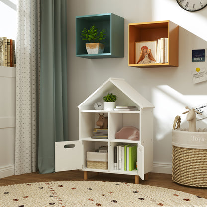 Aiyaplay Librería Infantil 3 Niveles Forma Casa Con 3 Estantes 2 Armarios Blanco_1