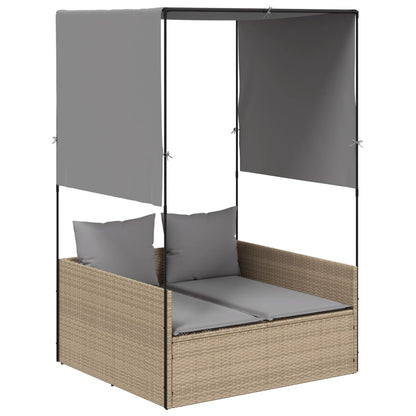 Tumbona Doble Con Techo Y Cortinas Ratán Sintético Beige / Vetonek_3