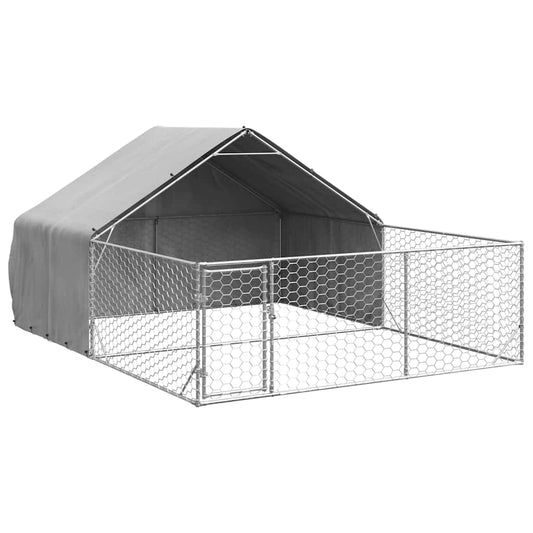 Caseta Perros Exterior Con Corral 4x3x1,9 M Acero Galvanizado_0