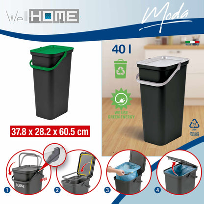 Set 4 Papeleras moda 40l Con Asa En Verde, Blanco, Ámbar Y Azul_4