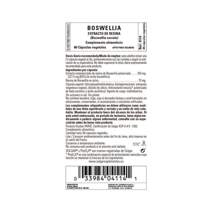Extrato de Resina Boswellia Solgar 60 cápsulas