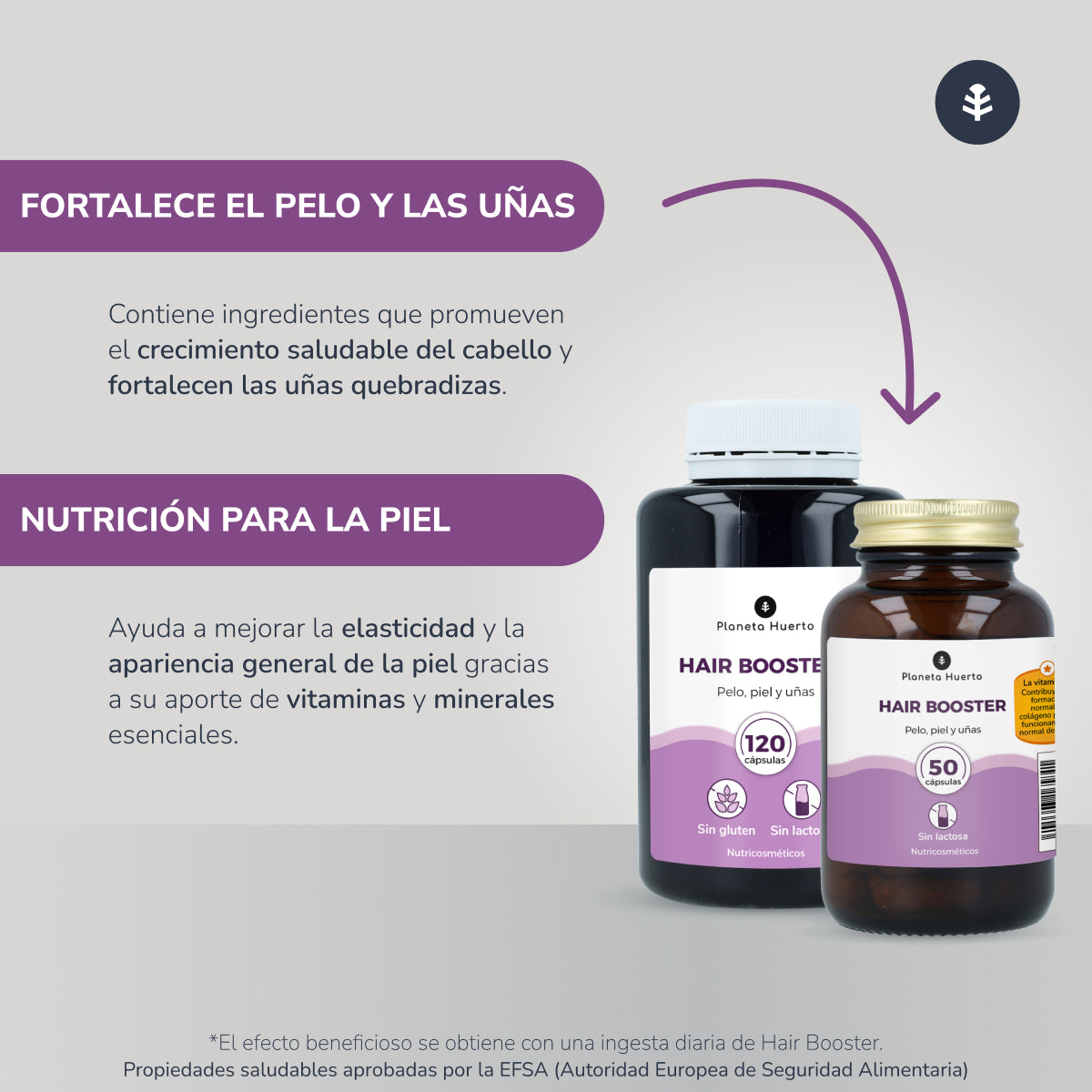 Pack de 3 Hair Booster para cabelo, pele e unhas, Planeta Huerto, 120 cápsulas