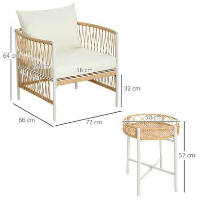 Outsunny Conjunto Jardín Exterior De Ratán Con 1 Mesa Y 2 Sillas Cojines Crema_2