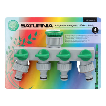 Adaptador Manguera Plastico 3/4 - 1  4 Vias, Distribuidor 4 Vias, Divisor Manguera, Ajuste Independiente, Tomas 1/2+adaptador