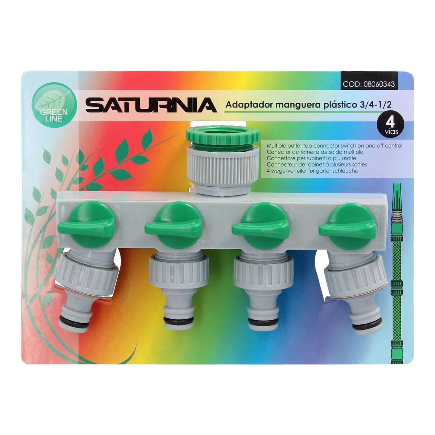 Adaptador Manguera Plastico 3/4 - 1  4 Vias, Distribuidor 4 Vias, Divisor Manguera, Ajuste Independiente, Tomas 1/2+adaptador_3