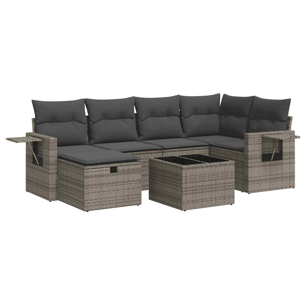 Set De Sofás De Jardín 7 Pzas Con Cojines Ratán Sintético Gris / Vetonek_2