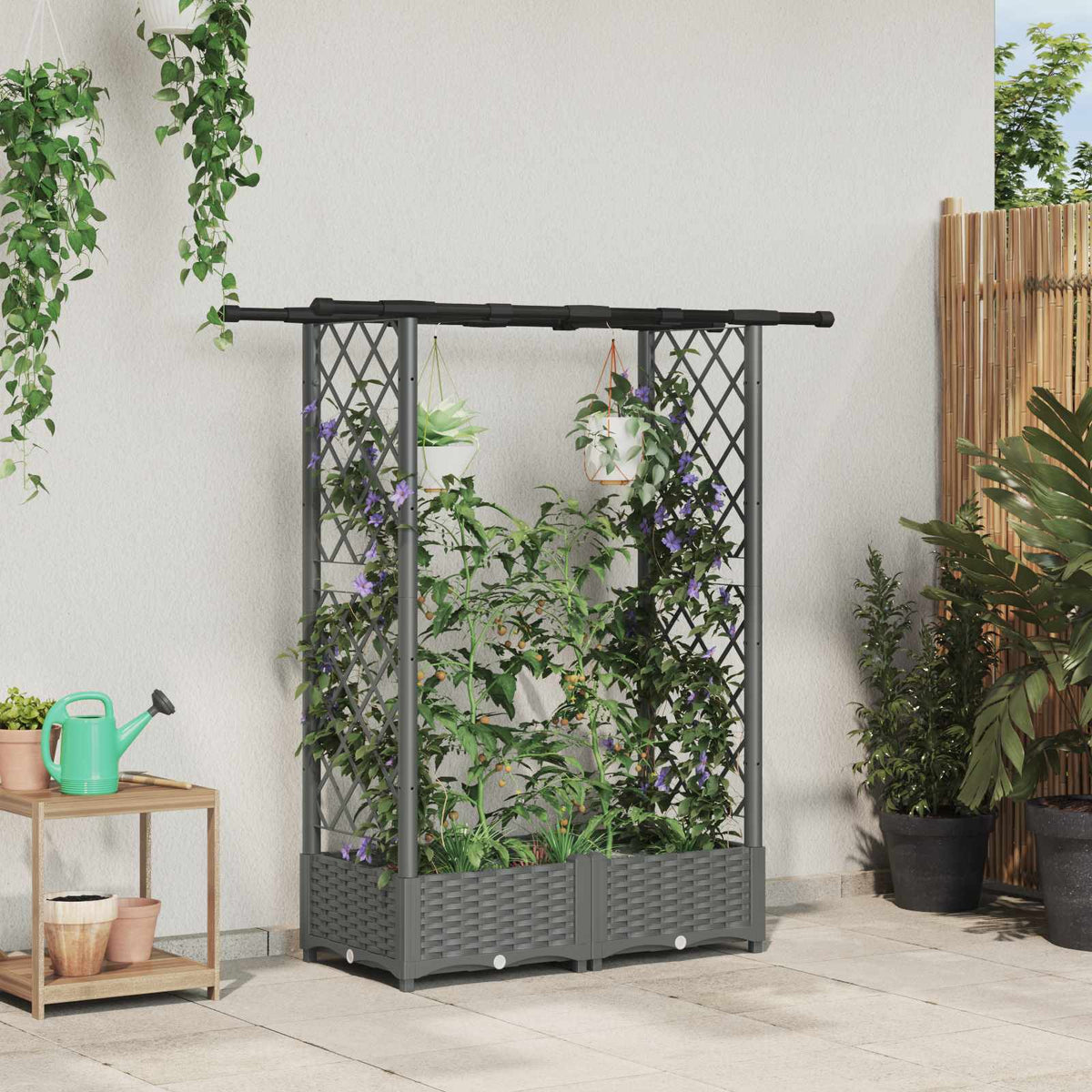 Cama Elevada Con Trellis Y Techo Gris Claro 122,5 X 40 X 121 Cm_1