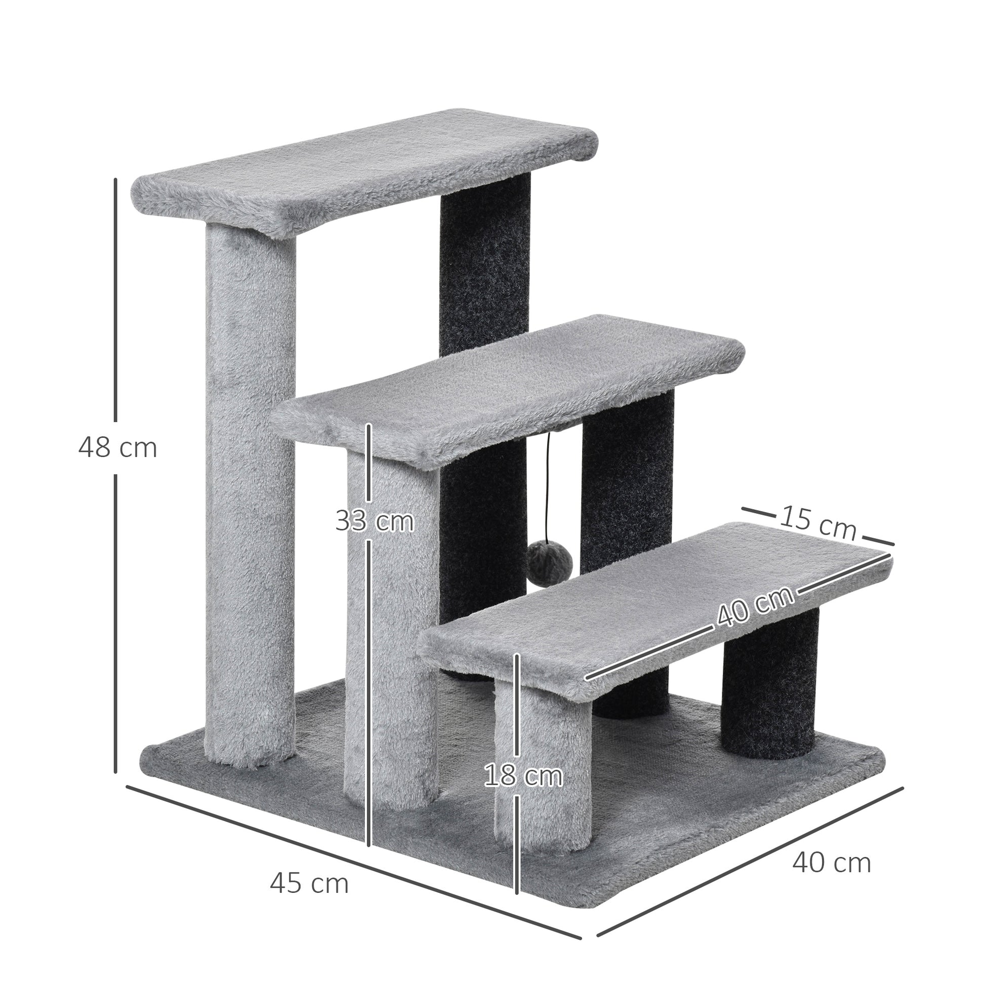 Pawhut Escalera Para Gatos De 3 Niveles Con Bola Colgante 40x40x48 Cm Gris_2