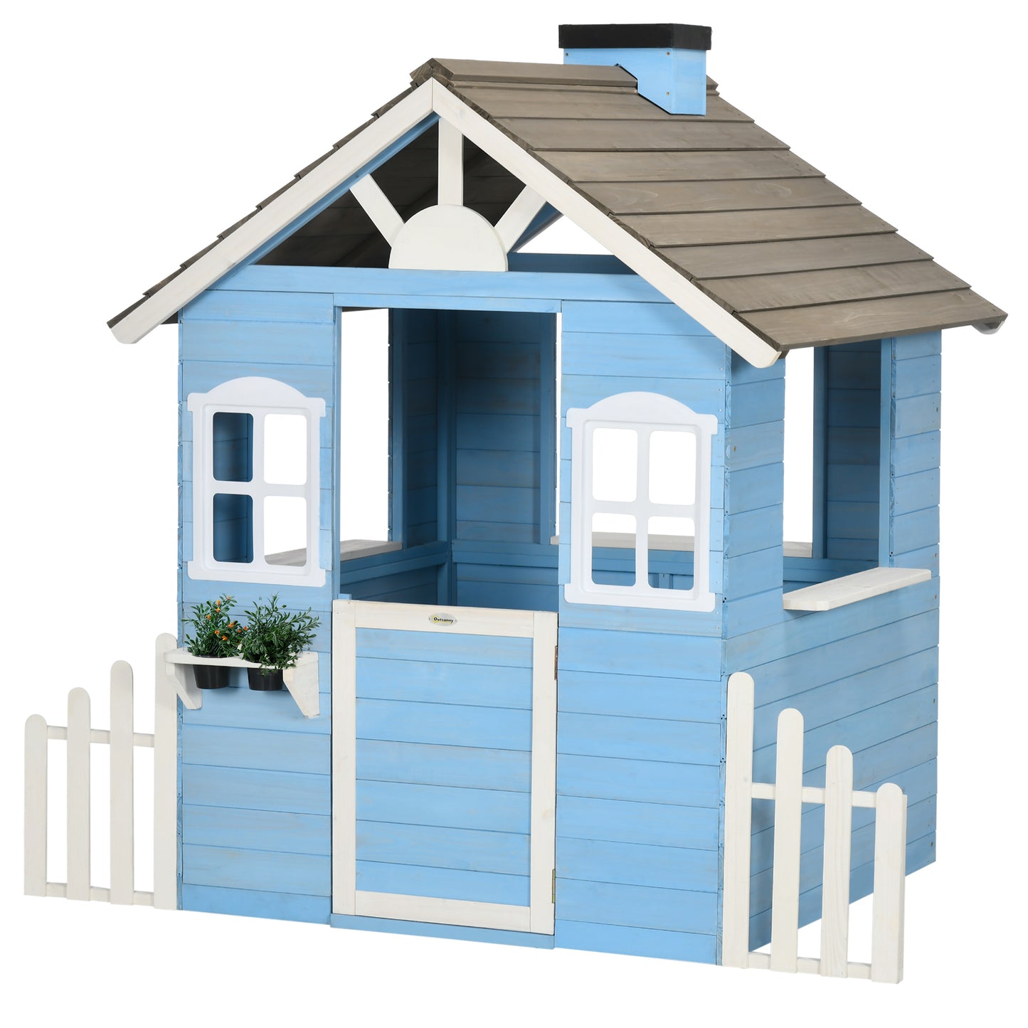 Outsunny Casita Infantil De Madera Con Puerta Ventanas Macetas 151x112,5x142 Cm_0