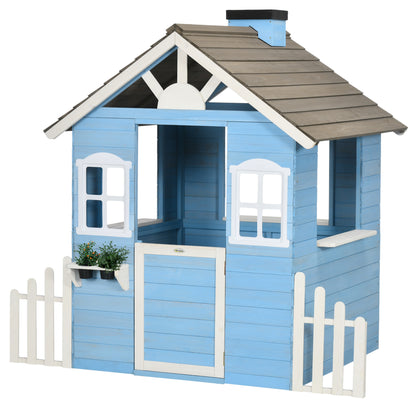 Outsunny Casita Infantil De Madera Con Puerta Ventanas Macetas 151x112,5x142 Cm_0
