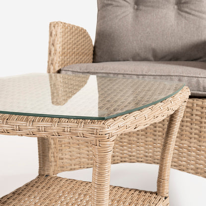 Conjunto Muebles Jardín, 2 Sillones Reclinables Y 1 Mesa Auxiliar, 2 Plazas, Aluminio Y Rattán Sintético Plano Color Natural_4