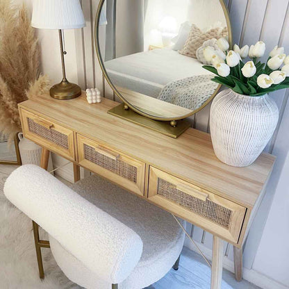 Mesa Consola Madera Pino Maciza Ratán Natural 105x30x75 Cm_1