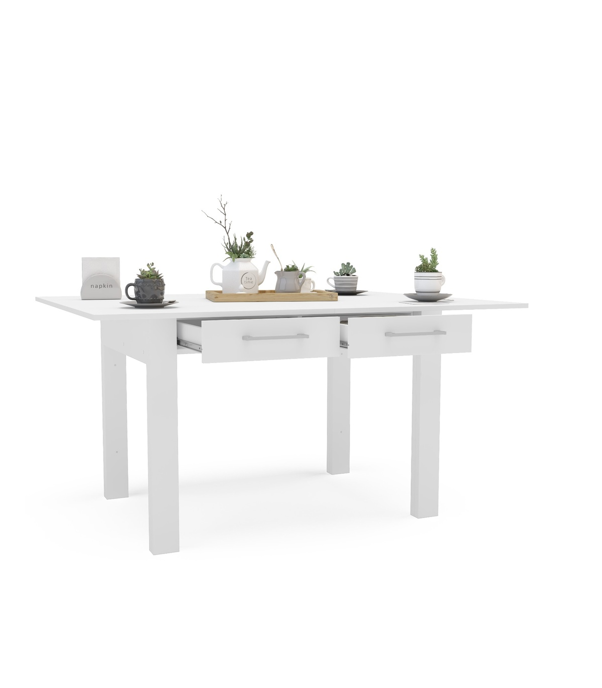Mesa Para Cocina, Comedor Abatible 2 Cajones Md-bety Acabado Cristal Blanco, 110cm(ancho)_5