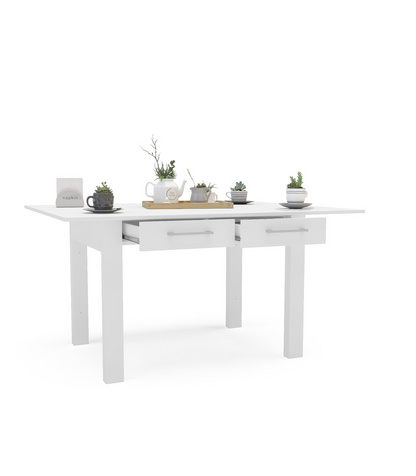 Mesa Para Cocina, Comedor Abatible 2 Cajones Md-bety Acabado Cristal Blanco, 110cm(ancho)_1