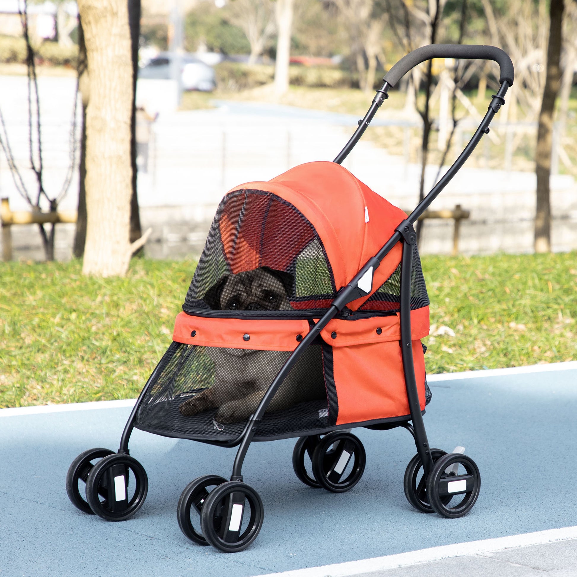 Pawhut Carrito Para Perros Plegable Con Ventanas De Malla Cojín Lavable Rojo_1
