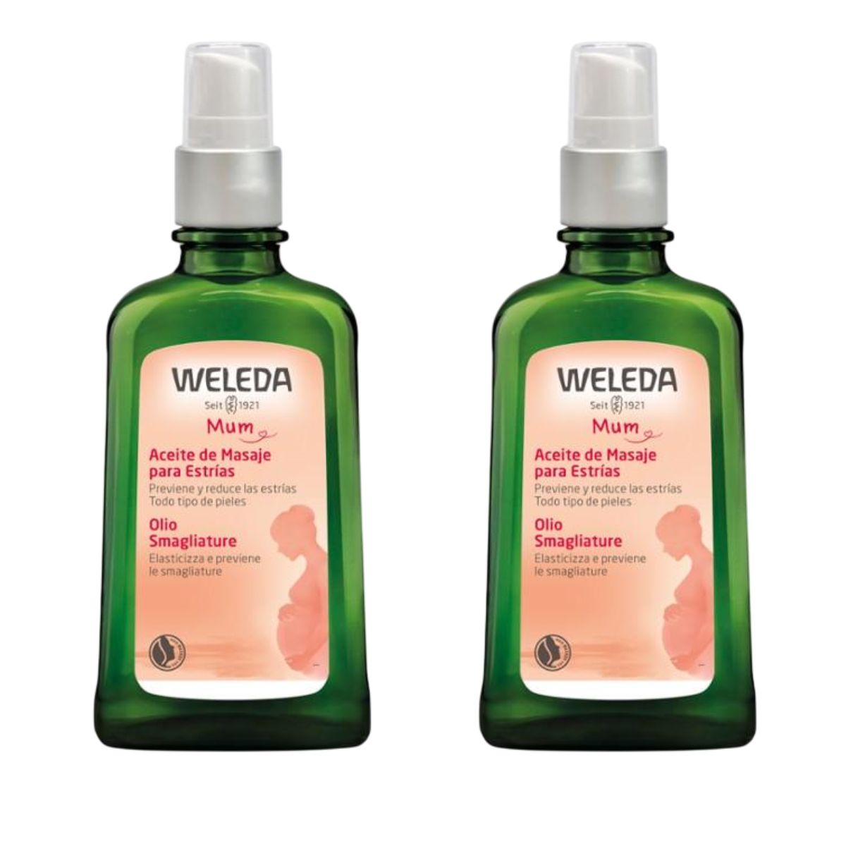 Embalagem de 2 óleos de massagem anti-estrias, Weleda, 100ml