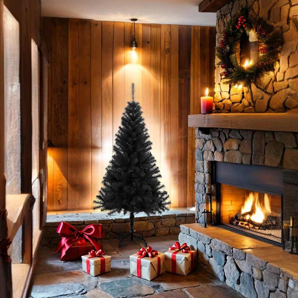 Vidaxl Árbol De Navidad Artificial Con Soporte Pvc Negro 150 Cm_1