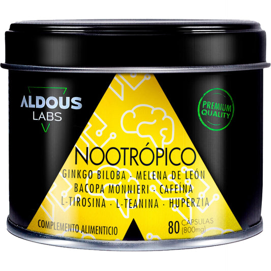 Nootrópico com Ginkgo Biloba, Juba de Leão, Cafeína, Bacopa, Tirosina, Teanina e Huperzina A Aldous 80 cápsulas