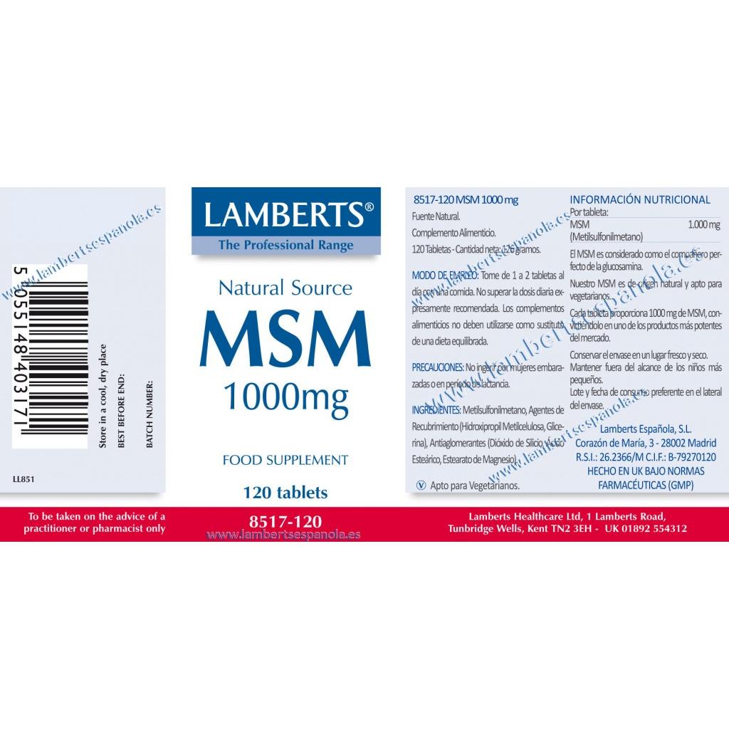MSM 1000 mg da Lamberts Natural Source 120 comprimidos