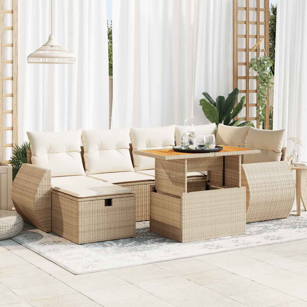 Set Sofás Jardín Y Cojines 8 Pzas Ratán Sintético Acacia Beige / Vetonek_1