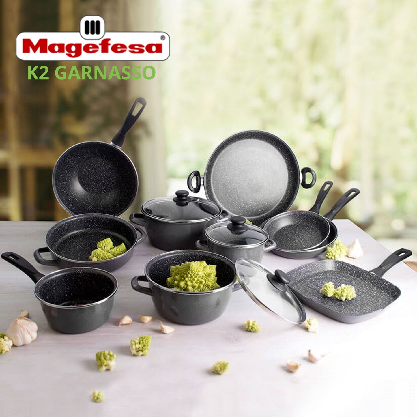 Bateria De Cocina 7 Piezas San Ignacio Faro De Acero Inoxidable Con Juego De Sartenes (18/20/24 Cm) Magefesa K2 Gransasso En Acero Esmaltado_3