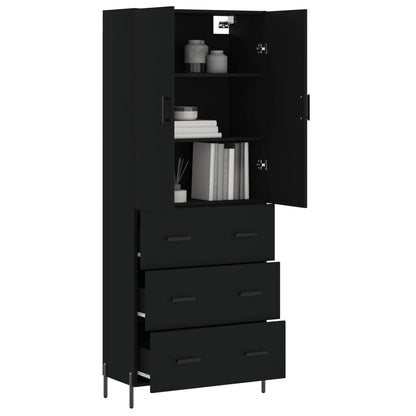Aparador Alto Madera Contrachapada Negro 69,5x34x180 Cm_2