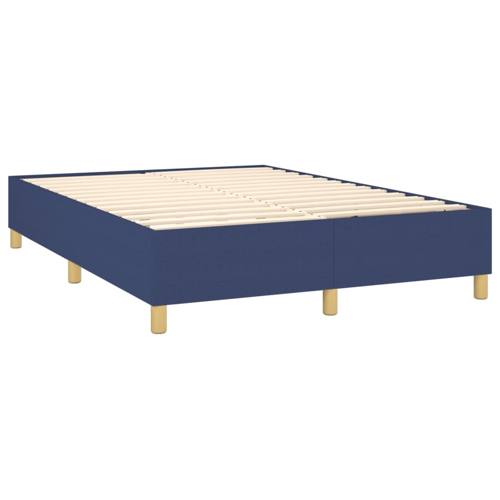 Cama Box Spring Colchón Y Luces Led Tela Azul 140x190 Cm / Vetonek_5