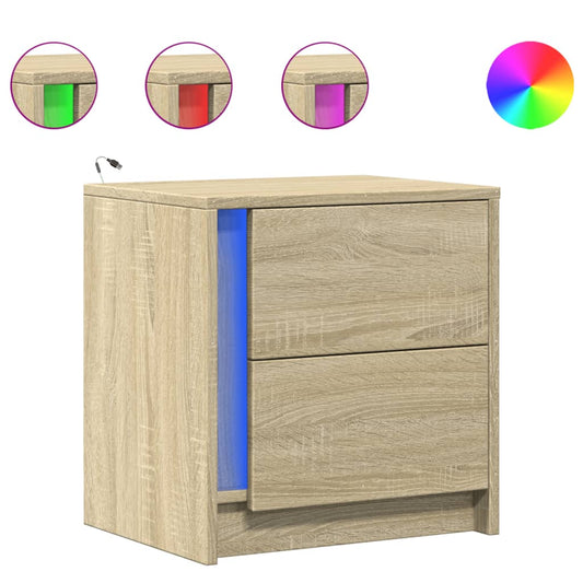 Mesita De Noche Con Luces Led Madera De Ingeniería Roble Sonoma_0